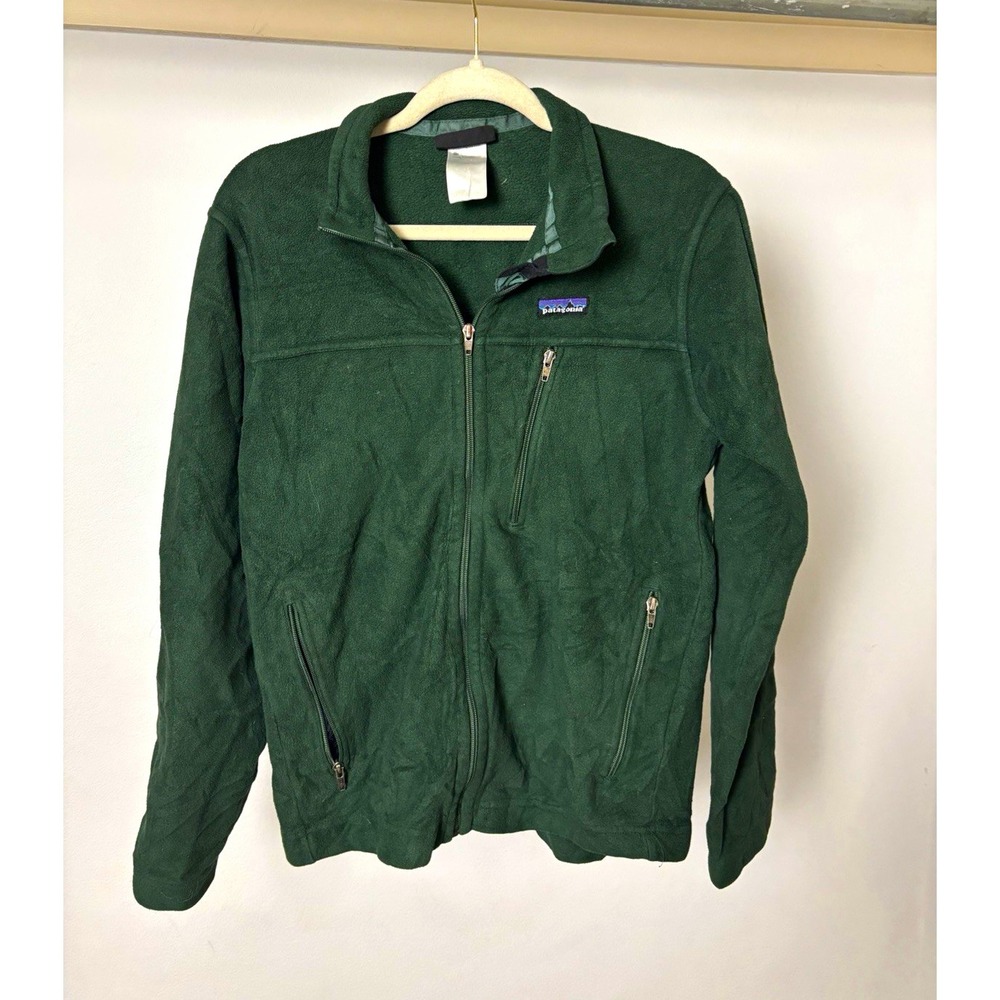 Patagonia Mens Green Synchilla Full Zip Fleece Jacket Zipped Pockets Size M
